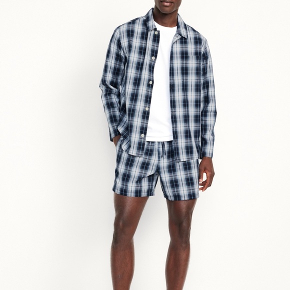 NWT OLD NAVY Poplin Pajama Short Set COLOR NAVY PLAID SIZE MEDIUM - Picture 2 of 5